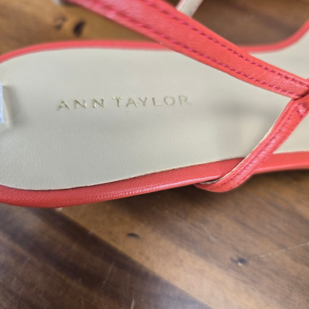 Ann Taylor Womens Coral Red Leather Strappy Ankle Strap Kitten Heel Sandals 6M - Picture 7 of 13